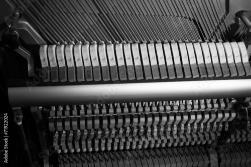 inside of a piano  black and white