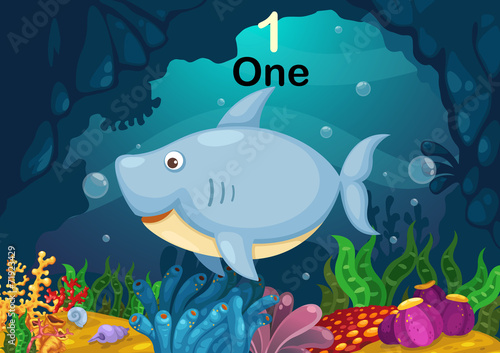 number one shark under the sea vector