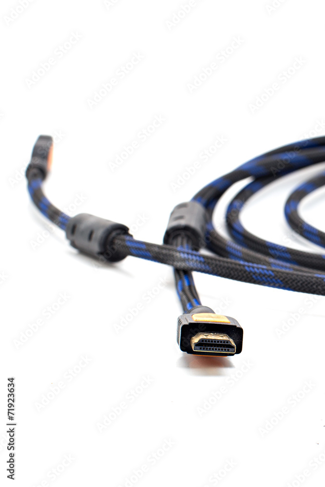 Naklejka premium HDMI cable close up isolated on a white background