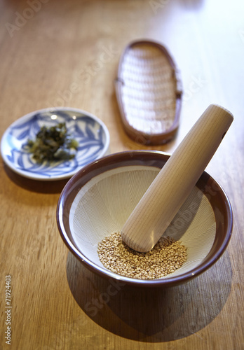 sesame in ceramic bowl Japan food style set