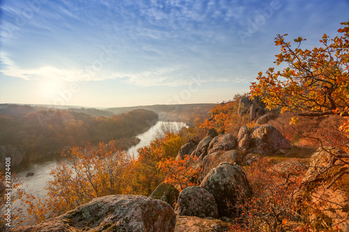 mountain autumn landscape with Southern Bug river