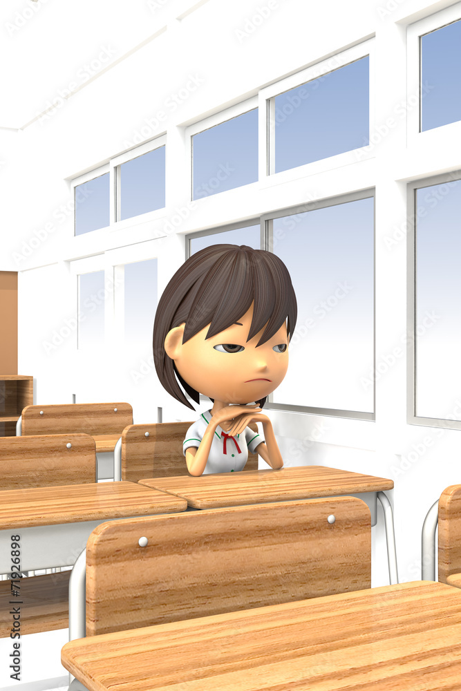 教室で不機嫌な女子生徒の3dイラスト Stock Illustration Adobe Stock