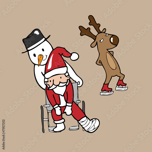 Santa wheel chair snowman