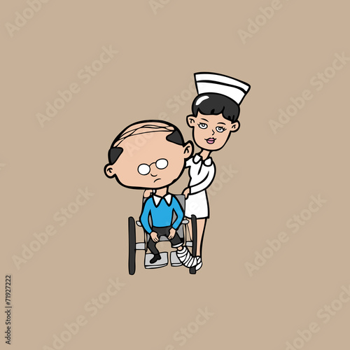 Nurse wheel chair old man