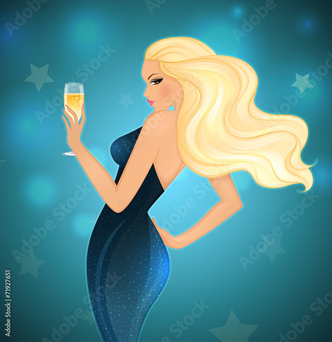 Elegance blond woman with champagne