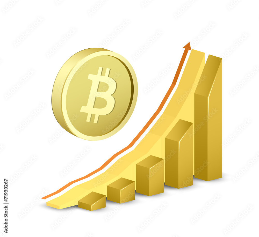 Growth chart with bitcoin sign Growth chart with bitcoin sign