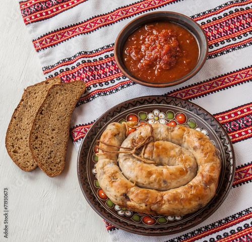 Ring homemade sausage and bread photo