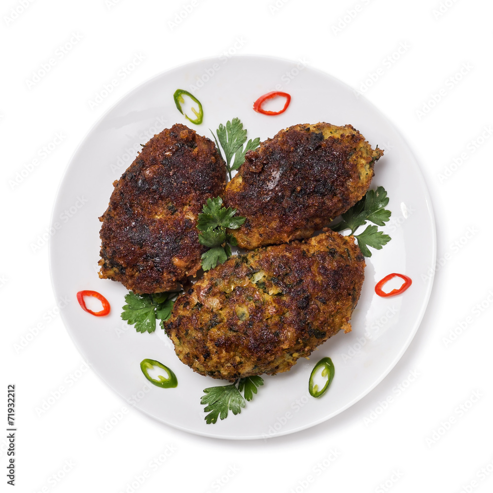 Fish cakes isolated on white background, top view