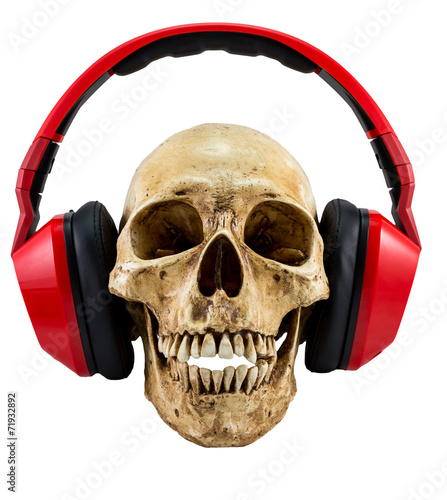 Isolated Skull with red headphone