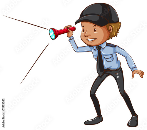 A sketch of a security guard with a flashlight