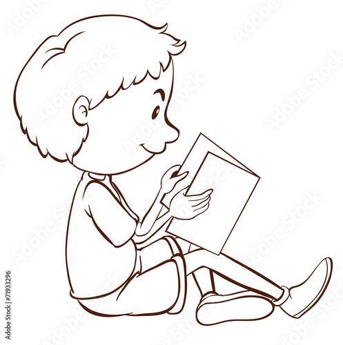 A plain sketch of a boy studying