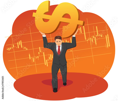 Businessman raises a dollar sign