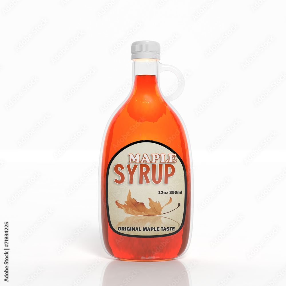 3D maple syrup transparent bottle isolated on white 3D maple syrup transparent bottle isolated on white