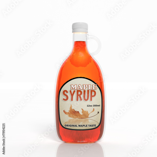 3D maple syrup transparent bottle isolated on white