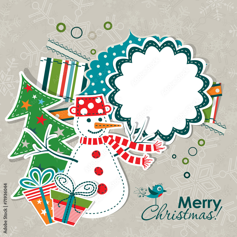 Template christmas greeting card, vector - obrazy, fototapety, plakaty 