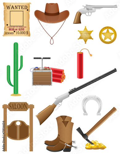 western set icons wild west vector illustration