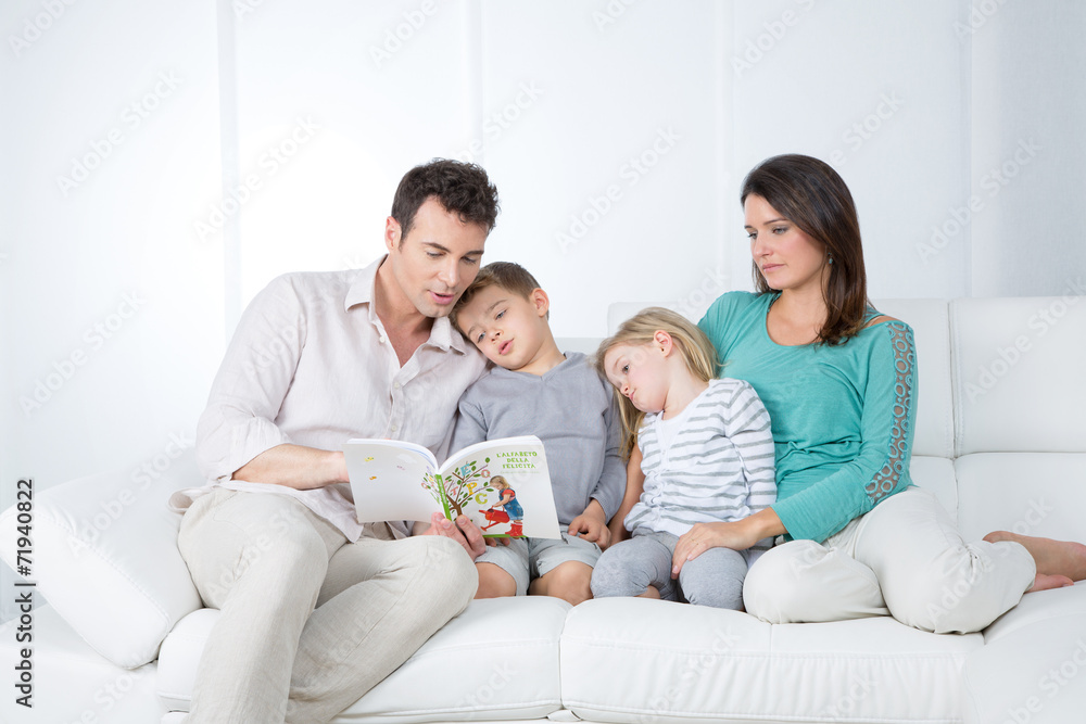 family reads book