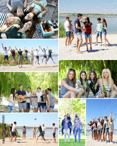 Collage of friends at beach