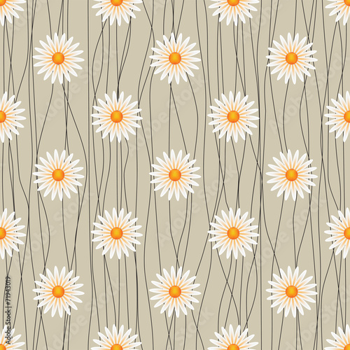 Fototapeta Naklejka Na Ścianę i Meble -  Seamless floral background with camomiles