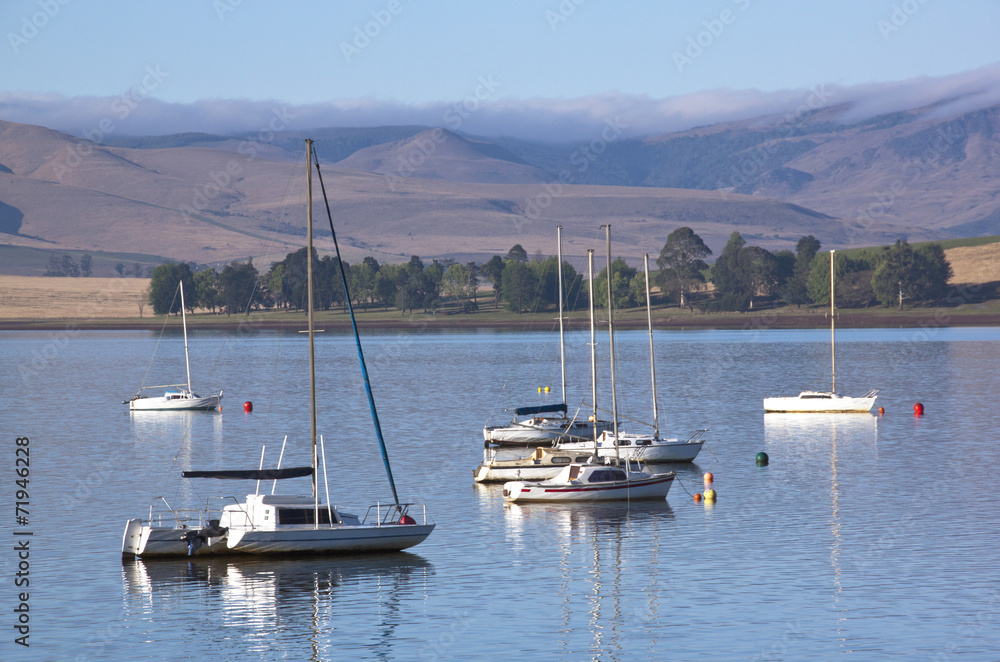 Yachts Moored on the Midmar Dam in the Natal Midlands Yachts Moored on the Midmar Dam in the Natal Midlands