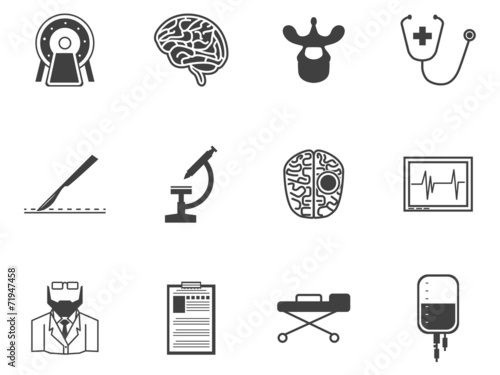 Black vector icons for neurosurgery