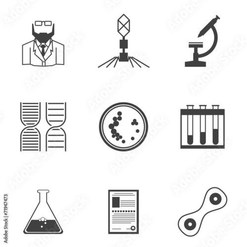 Black vector icons for bacteriology