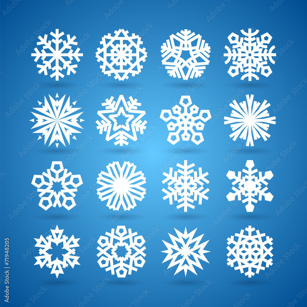 Simple Flat Snowflakes Set for Winter and Christmas Desing Simple Flat Snowflakes Set for Winter and Christmas Desing