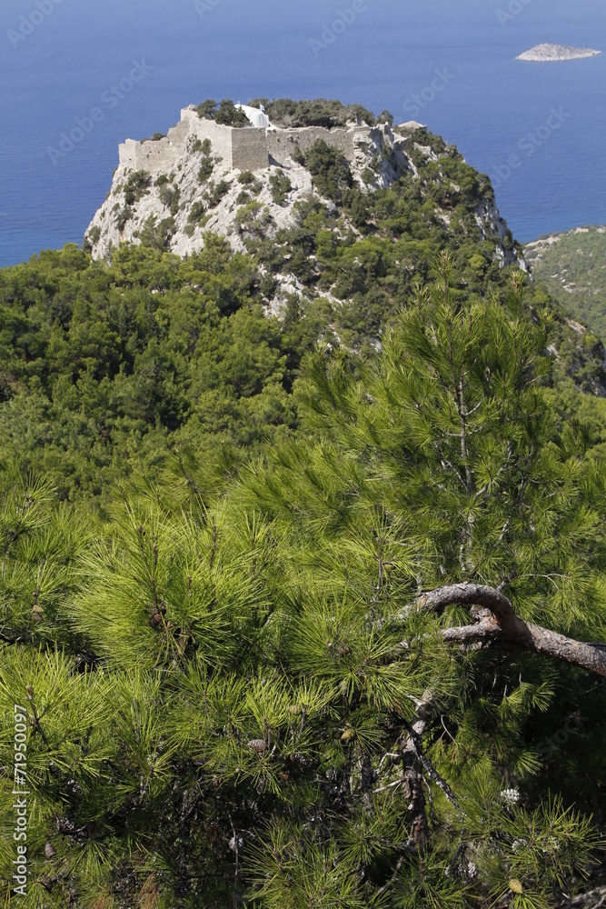 nice view on monolithos castle in rhodes greece
