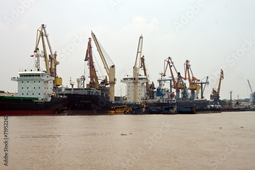 Cargo ships in a port in Hai Phong, Vietnam