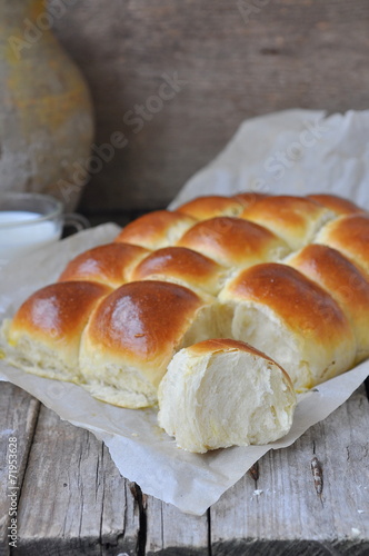 Homemade dinner rolls, selective focus