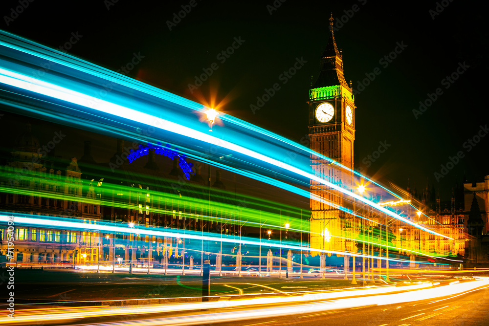 Fototapeta premium Westminster Bridge London London Eye Big Ben Tower Tower Bridge Doppelstockbus Busstreiflichter London