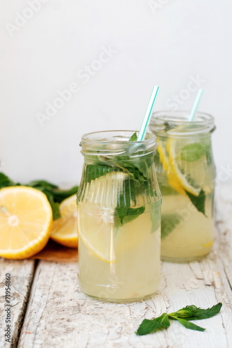 Mint lemonade, selective focus