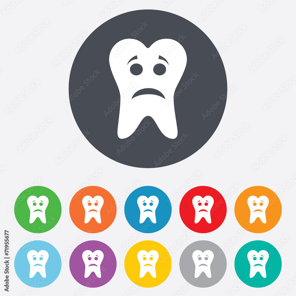 Tooth sad face sign icon. Aching tooth symbol. Tooth sad face sign icon. Aching tooth symbol.