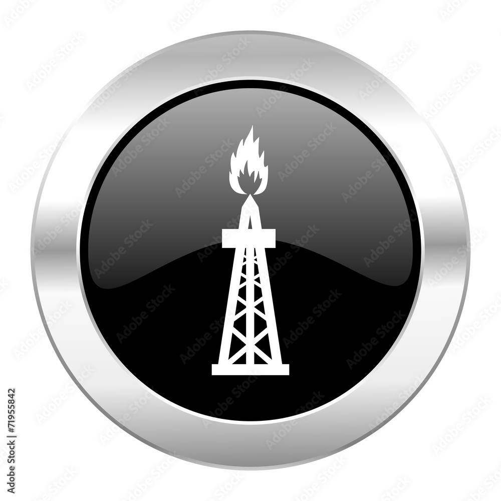 gas black circle glossy chrome icon isolated gas black circle glossy chrome icon isolated