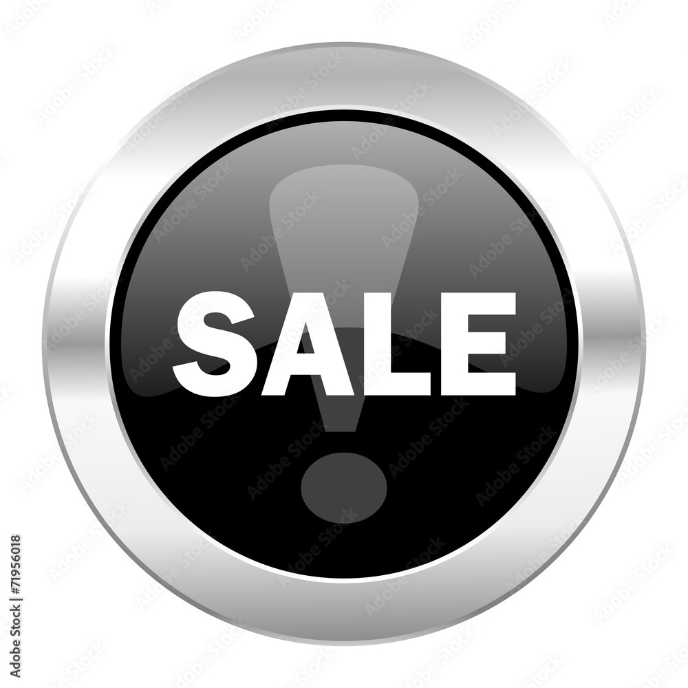 sale black circle glossy chrome icon isolated sale black circle glossy chrome icon isolated