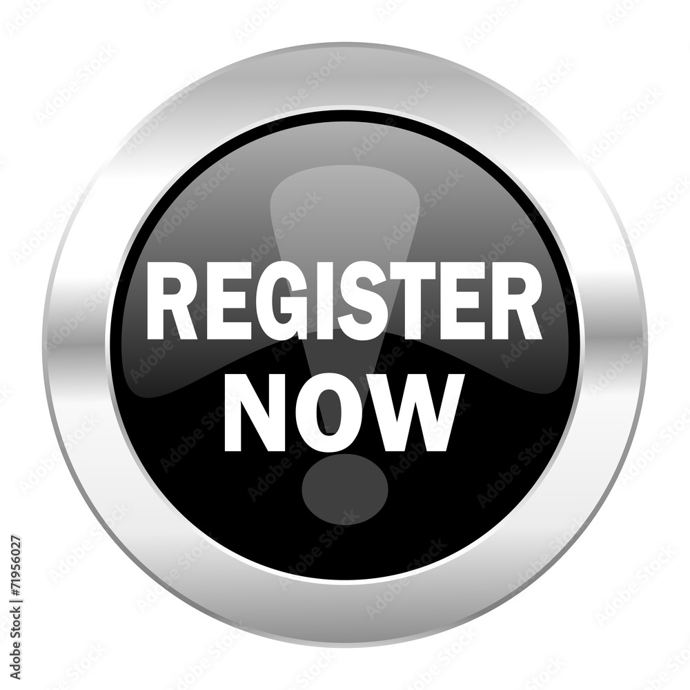 register now black circle glossy chrome icon isolated register now black circle glossy chrome icon isolated
