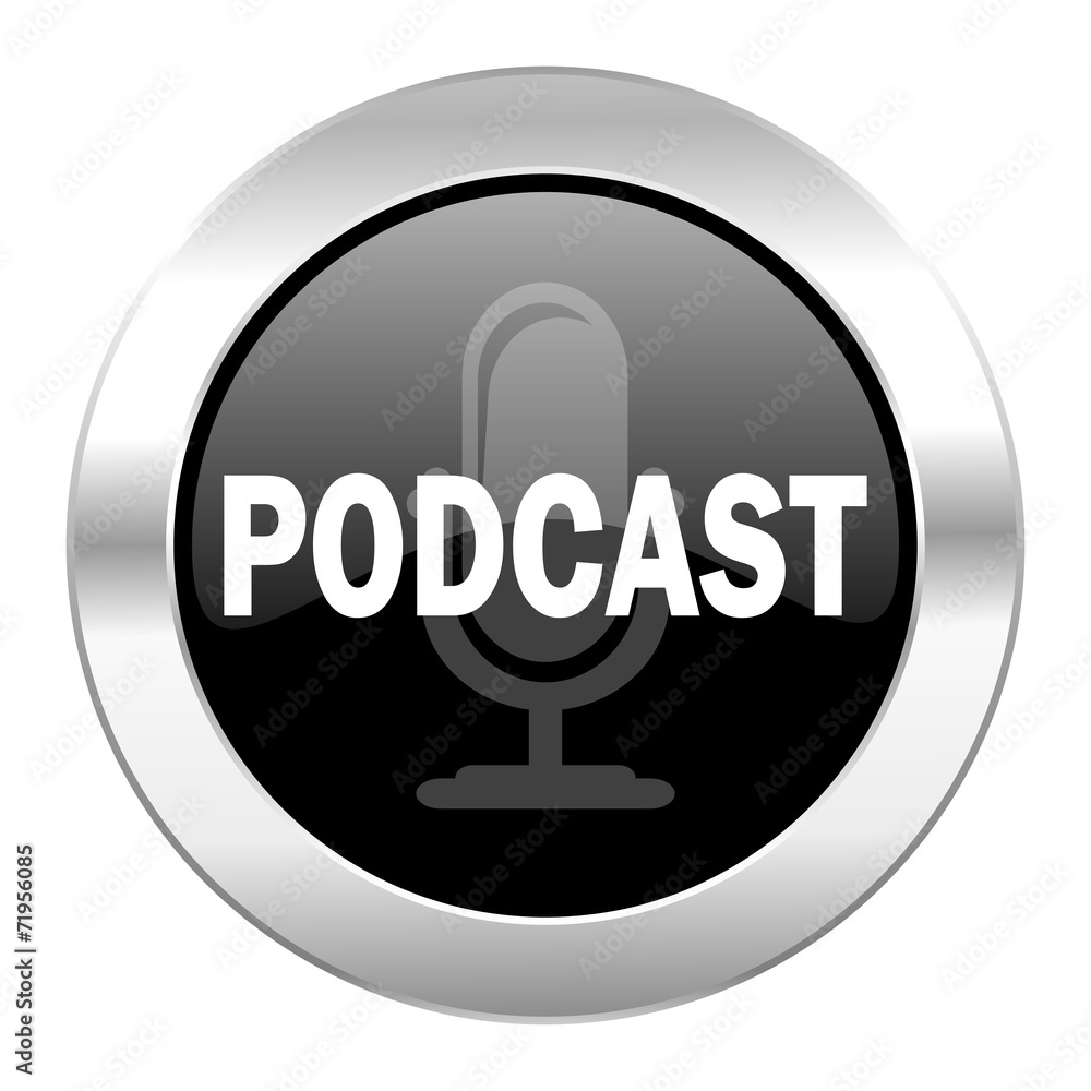 podcast black circle glossy chrome icon isolated podcast black circle glossy chrome icon isolated