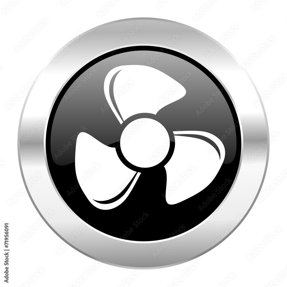 fan black circle glossy chrome icon isolated fan black circle glossy chrome icon isolated