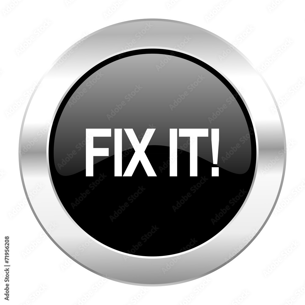 fix it black circle glossy chrome icon isolated fix it black circle glossy chrome icon isolated