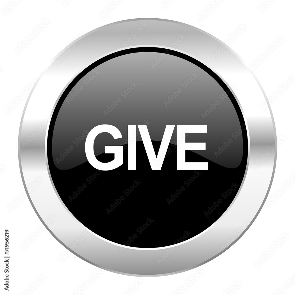 give black circle glossy chrome icon isolated give black circle glossy chrome icon isolated