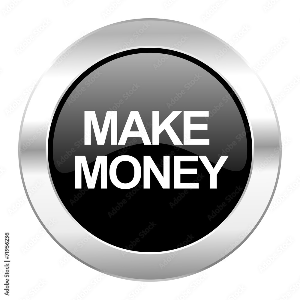 make money black circle glossy chrome icon isolated make money black circle glossy chrome icon isolated