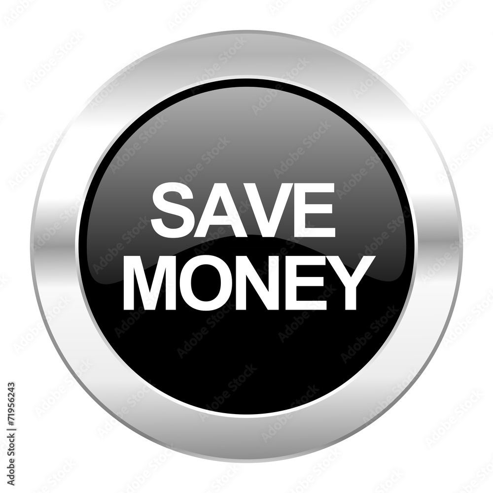 save money black circle glossy chrome icon isolated save money black circle glossy chrome icon isolated