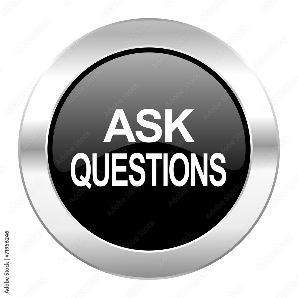 ask questions black circle glossy chrome icon isolated ask questions black circle glossy chrome icon isolated