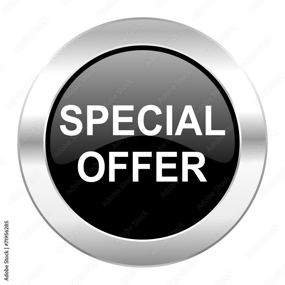 special offer black circle glossy chrome icon isolated special offer black circle glossy chrome icon isolated