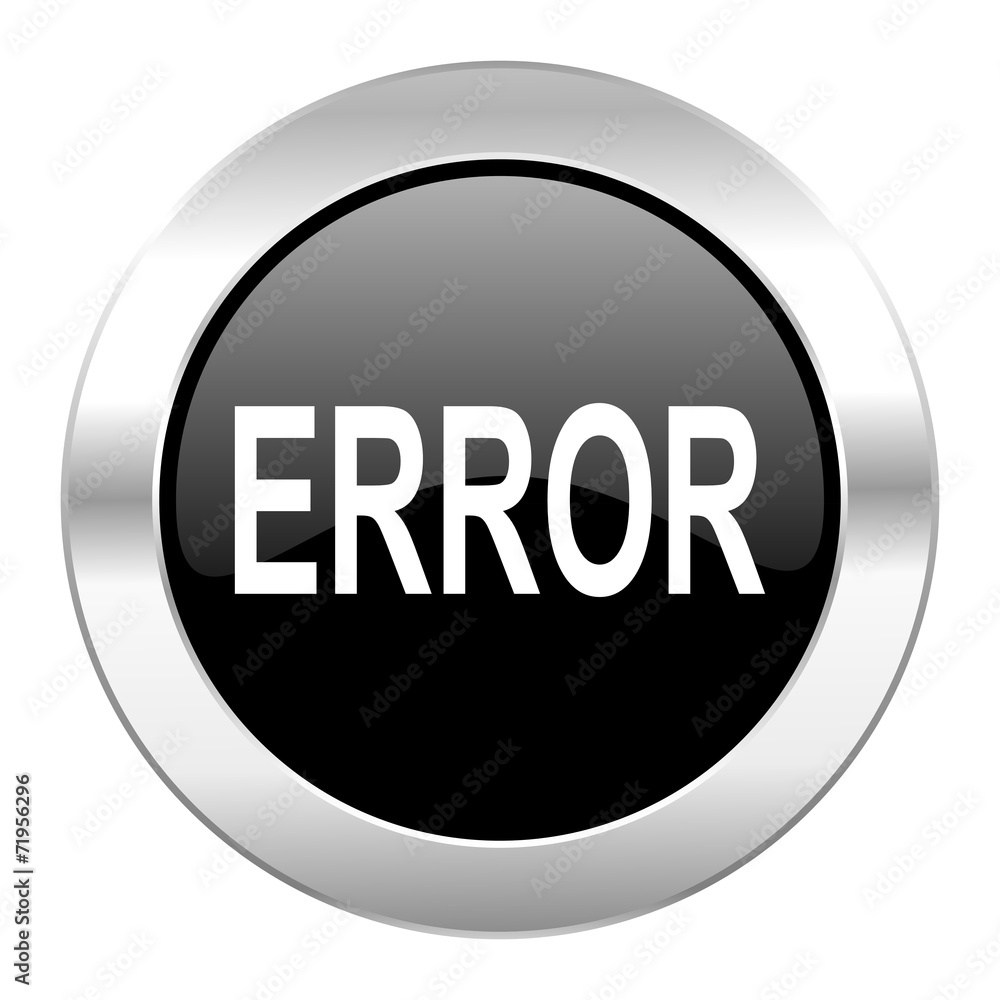 error black circle glossy chrome icon isolated error black circle glossy chrome icon isolated