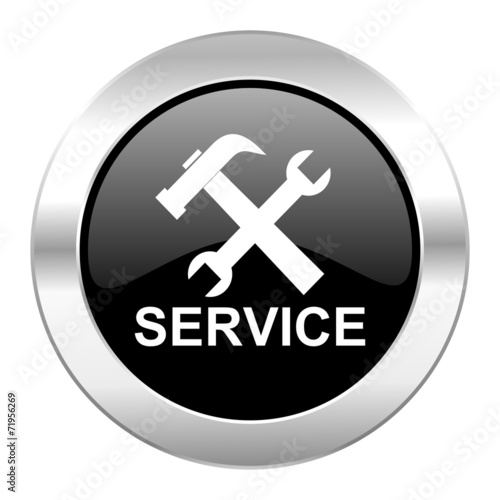 service black circle glossy chrome icon isolated