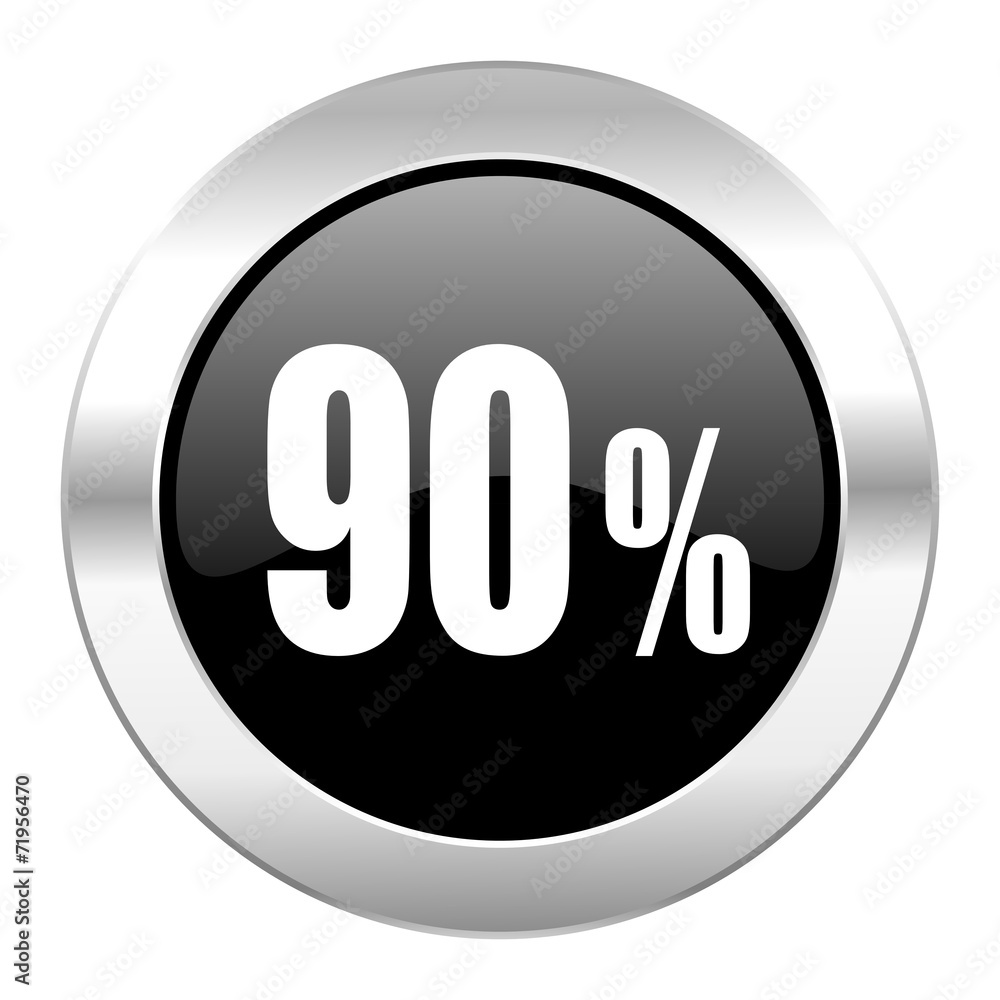 90 percent black circle glossy chrome icon isolated 90 percent black circle glossy chrome icon isolated