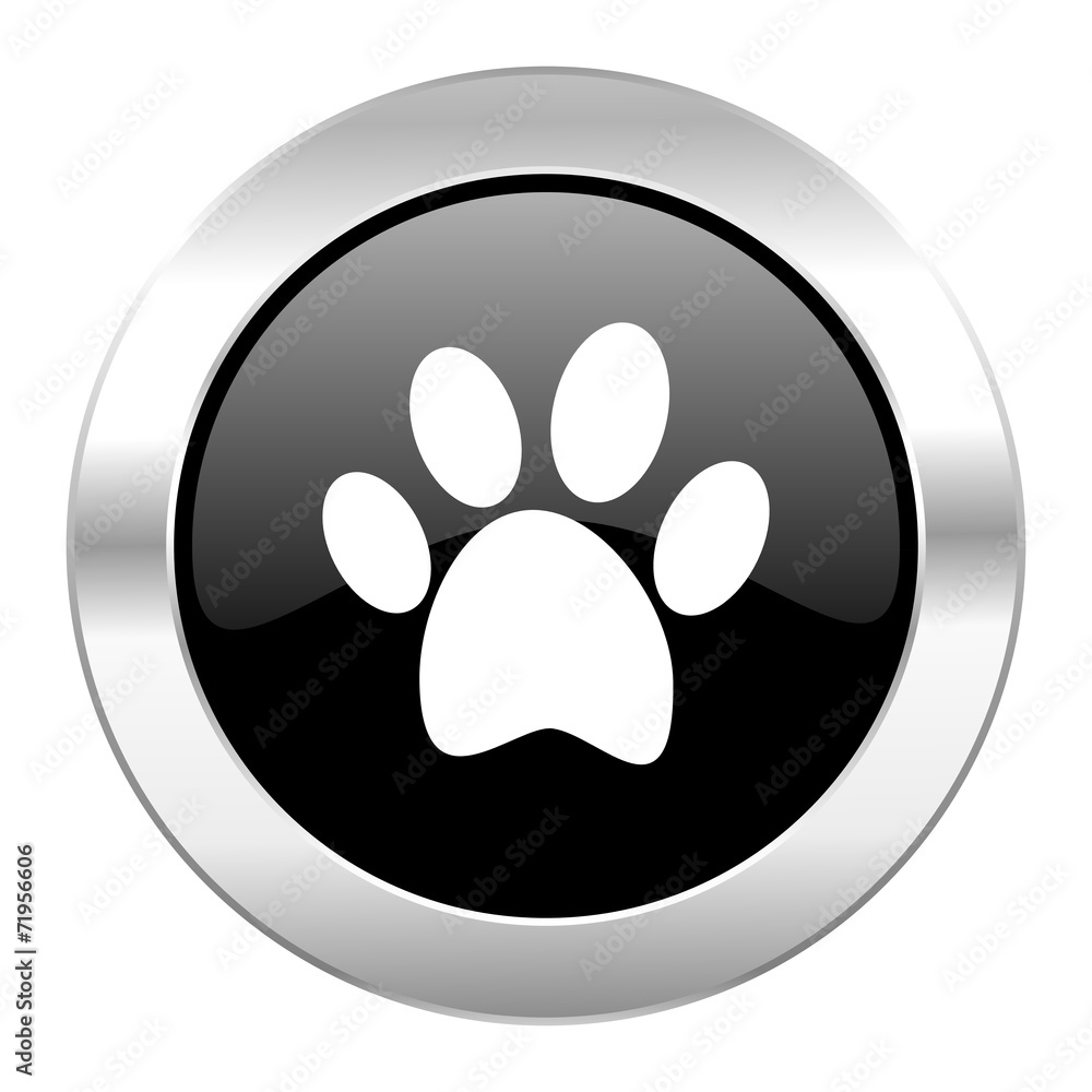foot black circle glossy chrome icon isolated
