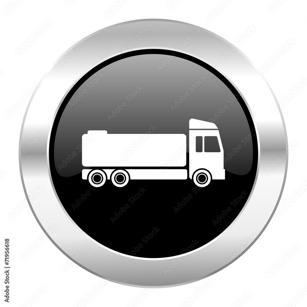 truck black circle glossy chrome icon isolated truck black circle glossy chrome icon isolated