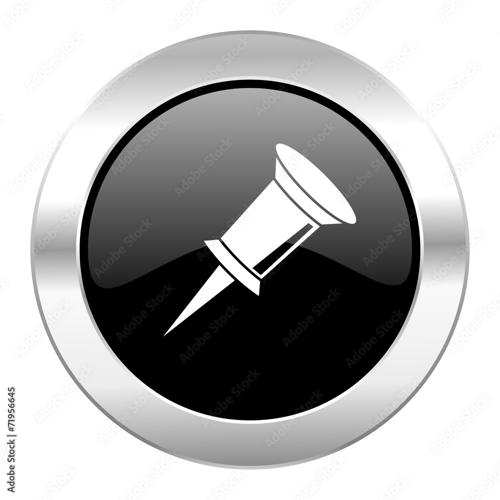 pin black circle glossy chrome icon isolated pin black circle glossy chrome icon isolated